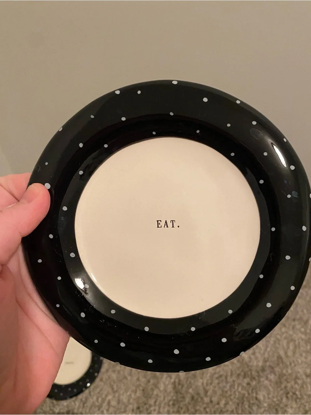 RAE DUNN Set Of 4 Black Polka Dot Accent Snack Plates